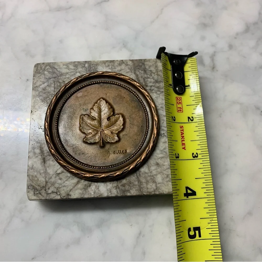 Albert Gilles Small Copper Plate Mounted On Marble Base 4” Paperweight Coaster